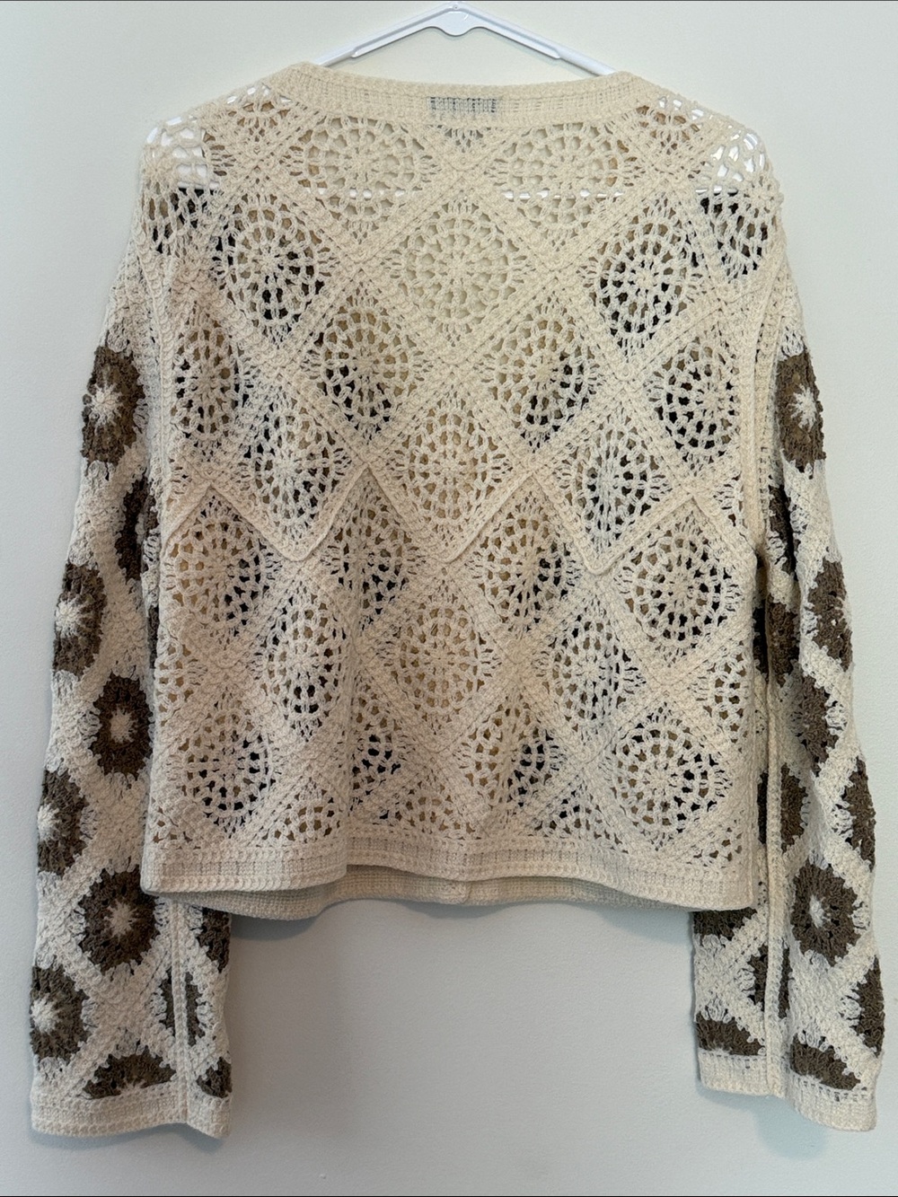 Crochet Floral V‑Neck Cardigan - Cream and Brown - Picture 5 of 9